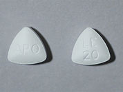 Leflunomide: This is a white triangular Tablet imprinted with LE  20 on the front, APO on the back, and is manufactured by APOTEX CORP.