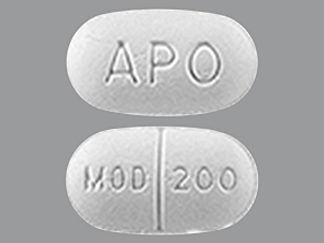Esto es un Tableta imprimido con MOD 200 en la parte delantera, APO en la parte posterior, y es fabricado por None.