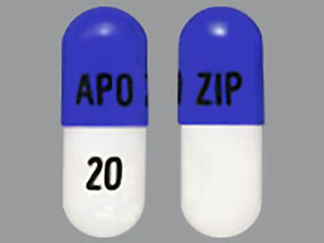 This is a Capsule imprinted with APO ZIP on the front, 20 on the back.