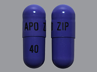 This is a Capsule imprinted with APO ZIP on the front, 40 on the back.