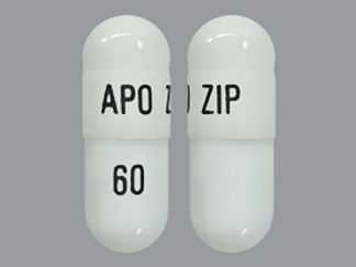 This is a Capsule imprinted with APO ZIP on the front, 60 on the back.