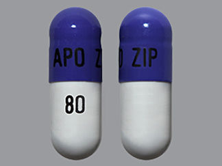 This is a Capsule imprinted with APO ZIP on the front, 80 on the back.