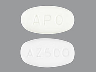 This is a Tablet imprinted with APO on the front, AZ500 on the back.
