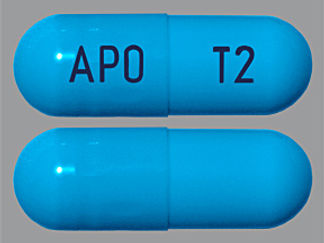 This is a Capsule imprinted with APO on the front, T2 on the back.