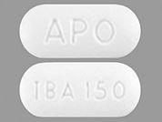 Ibandronate Sodium: Esto es un Tableta imprimido con APO en la parte delantera, IBA 150 en la parte posterior, y es fabricado por None.