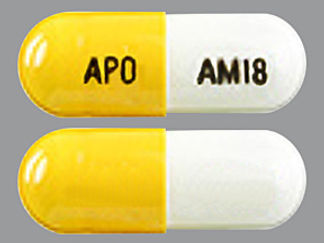 This is a Capsule imprinted with APO on the front, AM18 on the back.