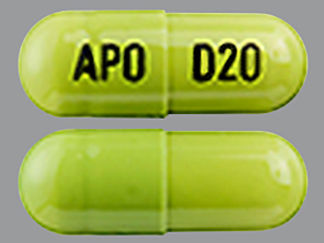 This is a Capsule Dr imprinted with APO on the front, D20 on the back.