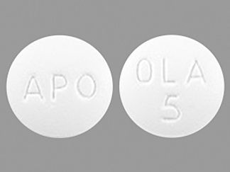 This is a Tablet imprinted with APO on the front, OLA  5 on the back.