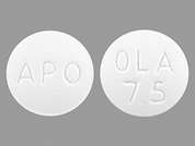 Olanzapine: This is a white round Tablet imprinted with APO on the front, OLA  7.5 on the back, and is manufactured by APOTEX CORP.