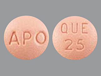 This is a Tablet imprinted with APO on the front, QUE  25 on the back.