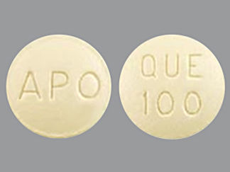 This is a Tablet imprinted with APO on the front, QUE  100 on the back.