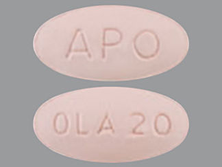 This is a Tablet imprinted with APO on the front, OLA 20 on the back.