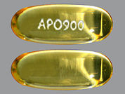 Omega-3 Acid Ethyl Esters: Esto es un Cápsula imprimido con APO900 en la parte delantera, nada en la parte posterior, y es fabricado por None.