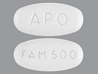 This is a Tablet imprinted with APO on the front, FAM 500 on the back.
