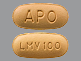 This is a Tablet imprinted with APO on the front, LMV 100 on the back.
