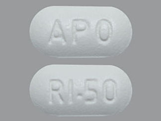 This is a Tablet imprinted with APO on the front, RI-50 on the back.