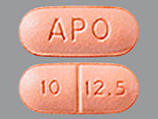 Quinapril-Hydrochlorothiazide: This is a Tablet imprinted with APO on the front, 10 12.5 on the back.