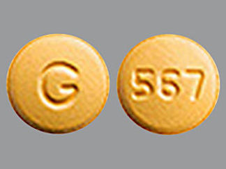 This is a Tablet imprinted with 567 on the front, G on the back.