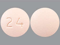 Esto es un Tableta rosa claro redondo imprimido con 24 en la parte delantera, nada en la parte posterior, y es fabricado por APOTEX CORP.