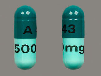 This is a Capsule imprinted with A 43 on the front, 500 mg on the back.