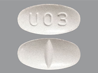 This is a Tablet imprinted with U03 on the front, nothing on the back.