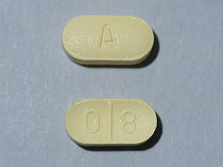 This is a Tablet imprinted with 0 8 on the front, A on the back.