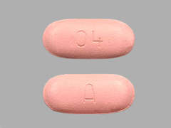 Esto es un Tableta rosado oblongo imprimido con A en la parte delantera, 04 en la parte posterior, y es fabricado por NORTHSTAR RX LL.