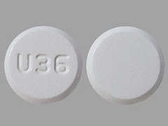 This is a white round Tablet imprinted with U36 on the front, nothing on the back, and is manufactured by AUROBINDO PHARM.