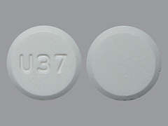 This is a white round Tablet imprinted with U37 on the front, nothing on the back, and is manufactured by AUROBINDO PHARM.
