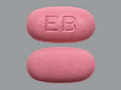 This is a pink oval Tablet imprinted with EB on the front, nothing on the back, and is manufactured by WILSHIRE PHARMA.