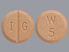 This is a peach round Tablet imprinted with I G on the front, W  5 on the back, and is manufactured by RISING PHARM.