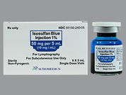 Isosulfan Blue: Esto es un Vial imprimido con nada en la parte delantera, nada en la parte posterior, y es fabricado por None.