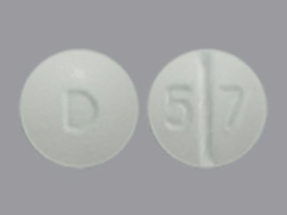 This is a Tablet imprinted with D on the front, 5 7 on the back.