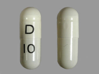 This is a Capsule Dr imprinted with D on the front, 10 on the back.