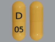 Ramipril: This is a Capsule imprinted with D on the front, 05 on the back.