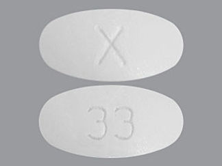 This is a Tablet imprinted with X on the front, 33 on the back.