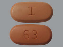Esto es un Tableta brown orange oval imprimido con I en la parte delantera, 63 en la parte posterior, y es fabricado por AUROBINDO PHARM.