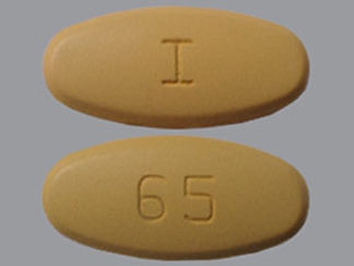 This is a Tablet imprinted with I on the front, 65 on the back.