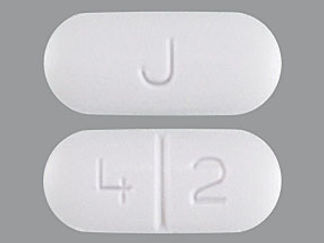 This is a Tablet imprinted with J on the front, 4 2 on the back.