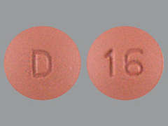 Esto es un Tableta color café redondo imprimido con D en la parte delantera, 16 en la parte posterior, y es fabricado por AUROBINDO PHARM.
