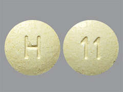 Esto es un Tableta amarillo redondo imprimido con H en la parte delantera, 11 en la parte posterior, y es fabricado por AUROBINDO PHARM.