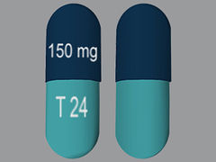 This is a Capsule imprinted with 150 mg on the front, T 24 on the back.