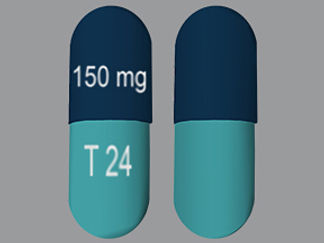 This is a Capsule imprinted with 150 mg on the front, T 24 on the back.