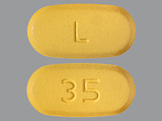 This is a Tablet imprinted with L on the front, 35 on the back.