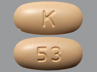 This is a Tablet imprinted with K on the front, 53 on the back.