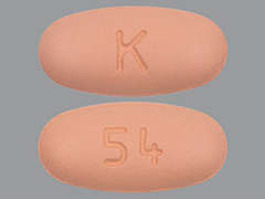 This is a pink oval Tablet imprinted with K on the front, 54 on the back, and is manufactured by AUROBINDO PHARM.