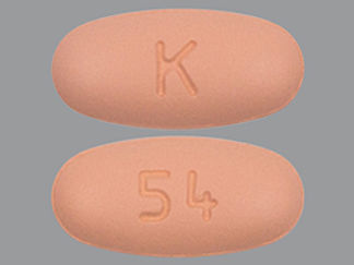 This is a Tablet imprinted with K on the front, 54 on the back.