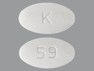 This is a Tablet imprinted with K on the front, 59 on the back.