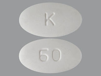 This is a Tablet imprinted with K on the front, 60 on the back.