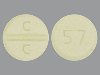 This is a Tablet imprinted with C  C on the front, 57 on the back.